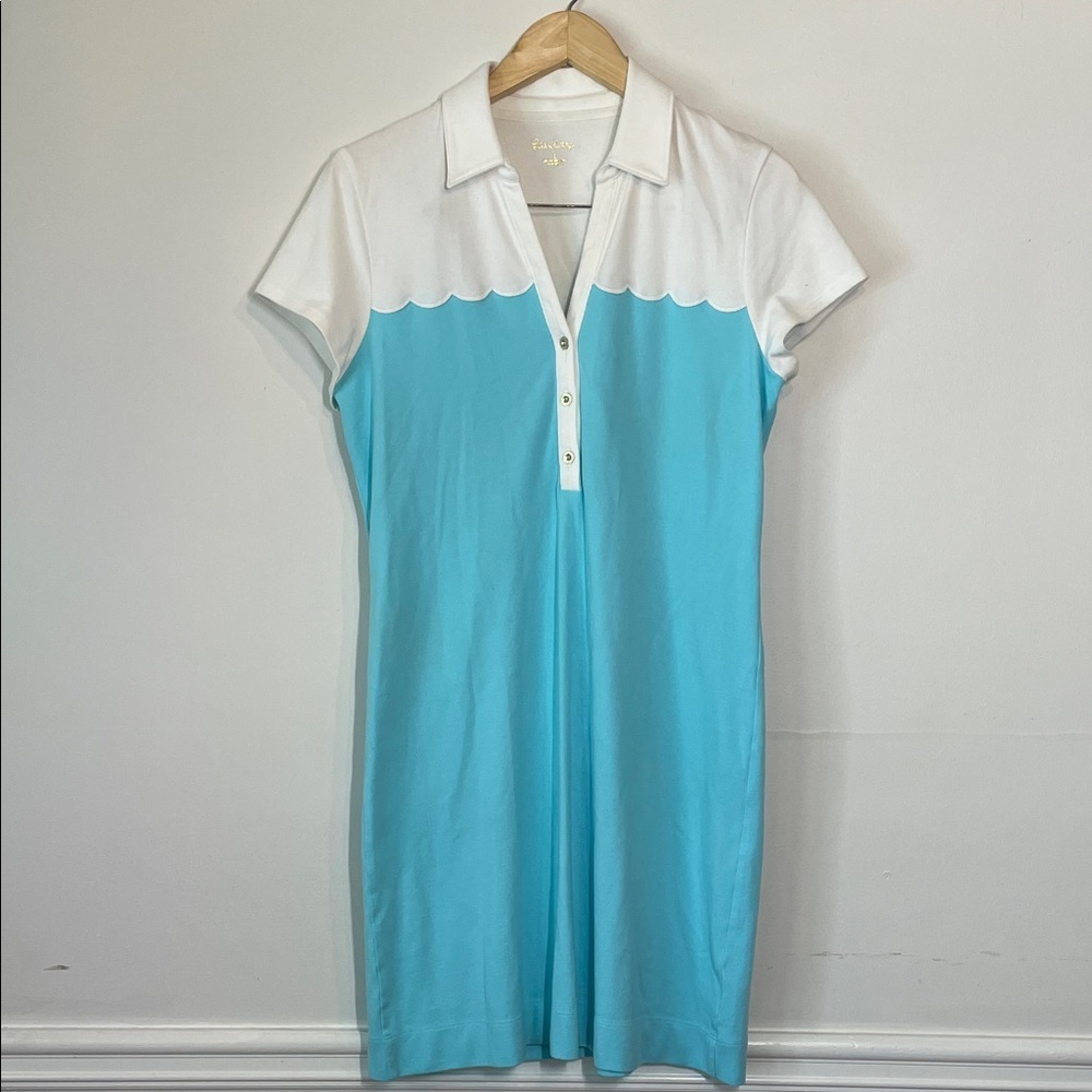 Lilly Pulitzer Women’s Tonda Polo Dress Blue Ibiza Aqua/White L